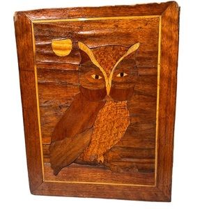Vintage Wood Grain Owl Art - MCM Owl Wood Carving -‎ Multi-Toned 70s Owl Art